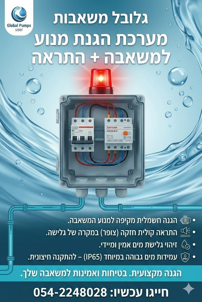 מערכת הגנת מנוע למשאבה + התראה מוקדמת לגלישה, IP65